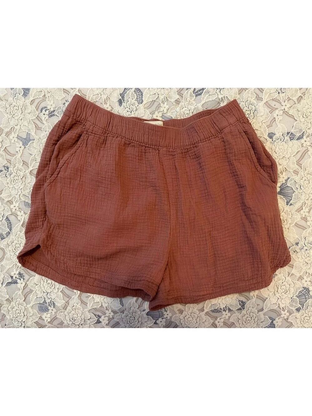 Cynthia Rowley Mauve/Brown High Waist Cotton Gauze Shorts